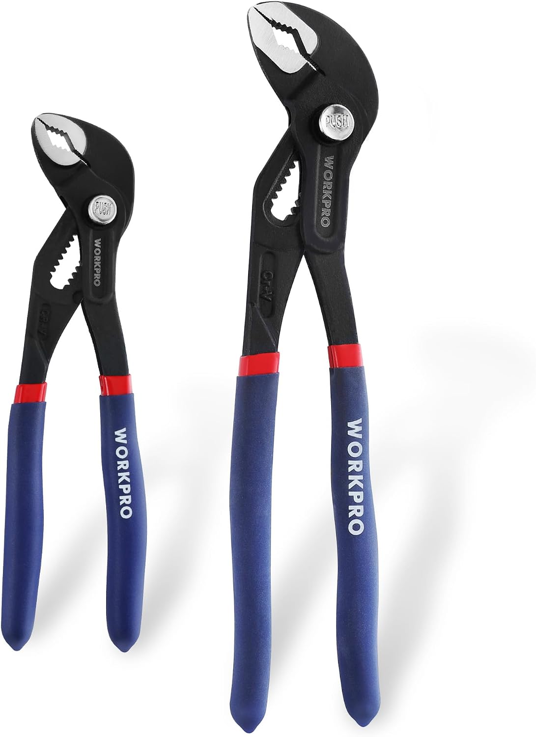 WORKPRO 2 Piece Groove Joint Pliers Set, 7 & 10-Inch Fast Adjustable Water Pump Pliers, V-Jaw Tongue and Groove Pliers in CRV Steel
