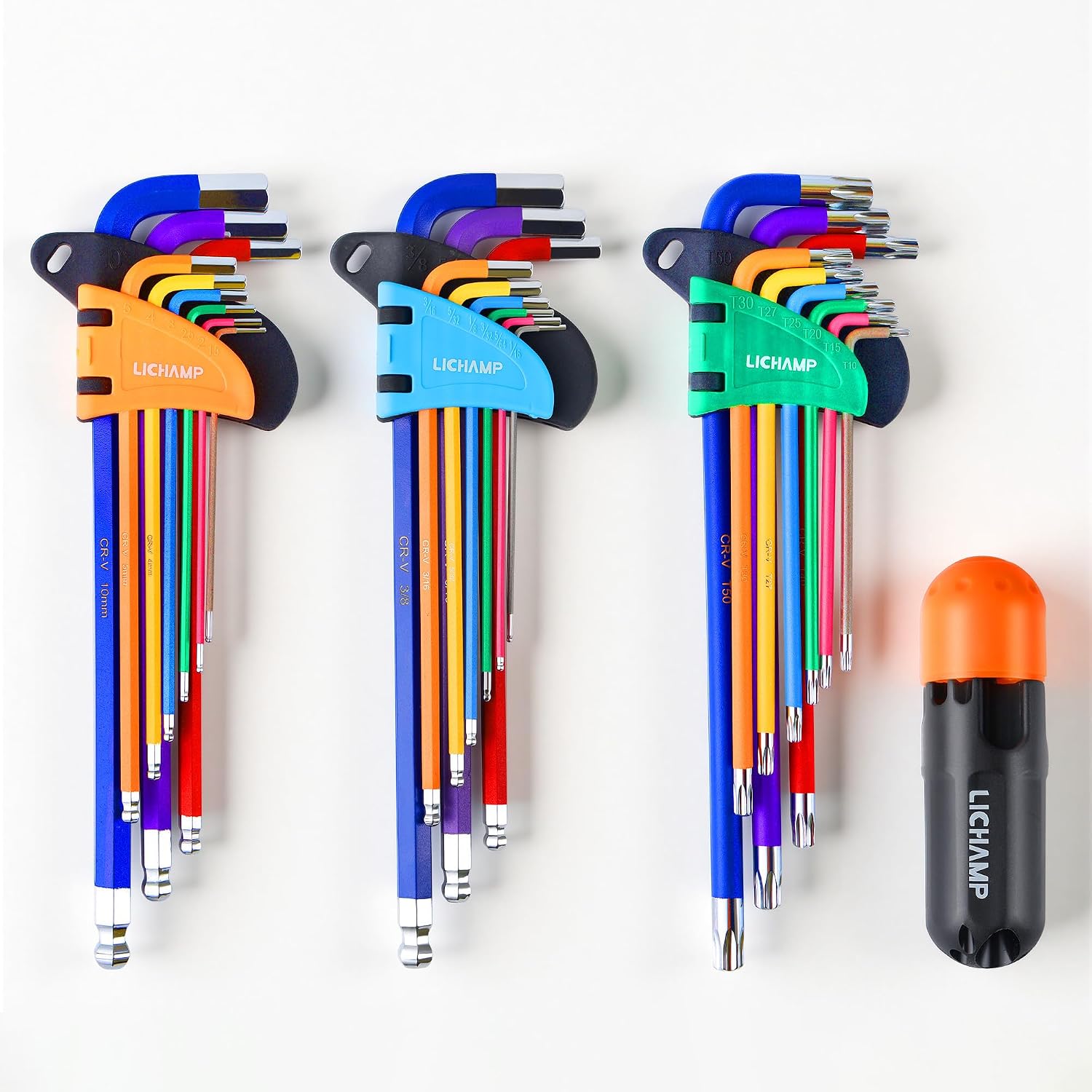 Lichamp 27-Piece Rainbow Allen Key Set, Torx SAE Metric Allen Wrenches Set with Colored Long Arm, Ball and Torx End, SAE 1/16 to 3/8 inch, Metric 1.5 to 10mm, T10 to T50