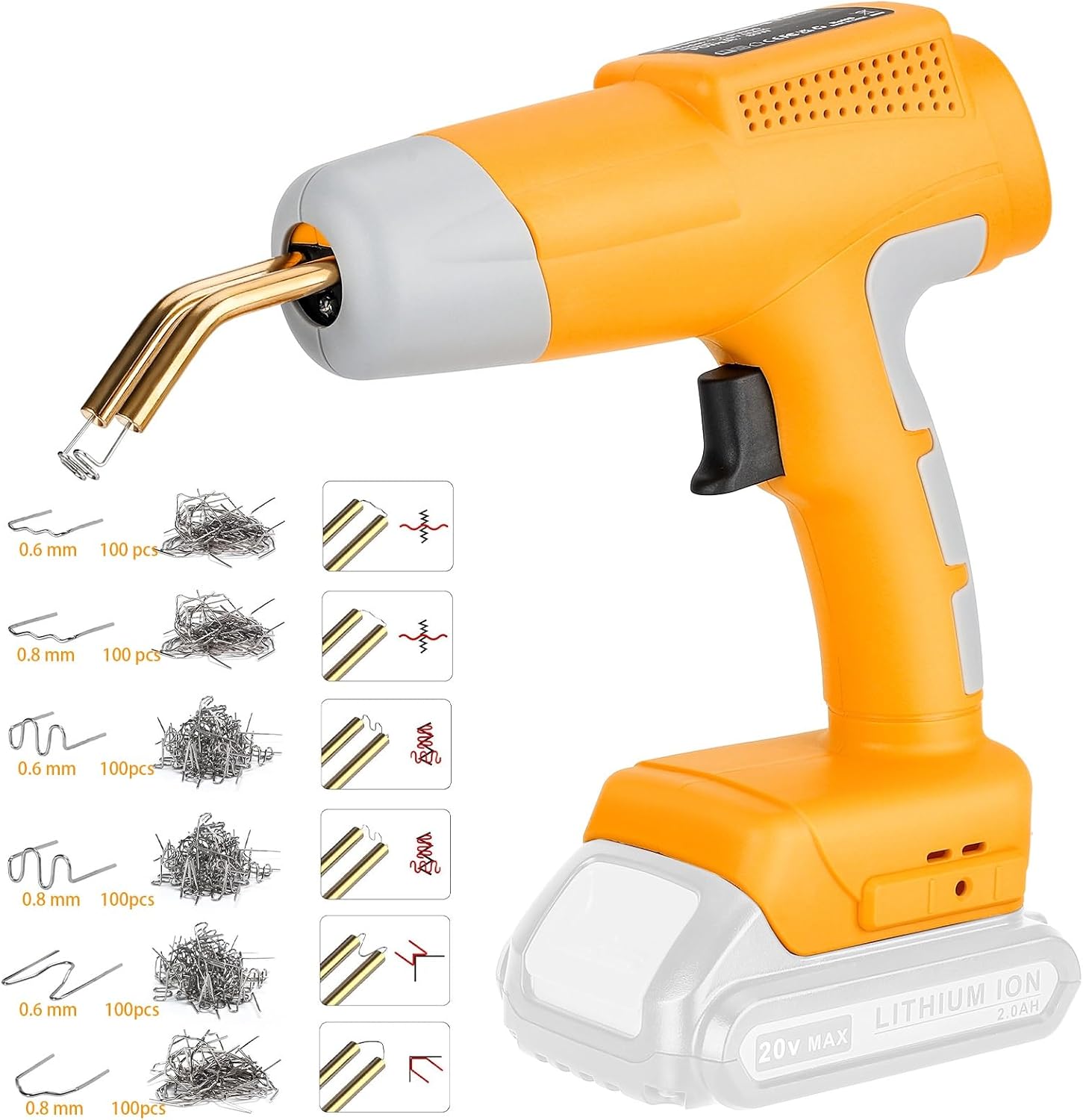 GRVODFRTA Cordless Plastic Welder Gun Compatible with Dewalt 20V Max Battery with 600PCs Hot Staples Plastic Welding Kit for Car Bumper and other plastic Repairing(No Battery)
