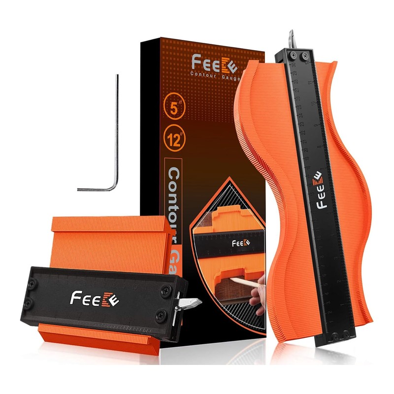 Feeke Contour Gauge (12+5 Inch) with Lock Profile Tool, Gifts for Men Dad Husband Him Super Contour Duplicator Men Gifts Woodworking Tools Carpenter Tools Construction Scribe Tools for Mens