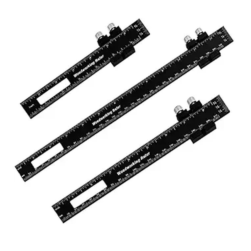 Woodworking Ruler Precision Pocket Rule - 12, 8, 6 Inch Metal Slide Stop Marking Ruler Metric Inch Measuring Wood Working Scribing Rulers Measure Tools - Engineers Woodwork Adjustable Sliding Ruler
