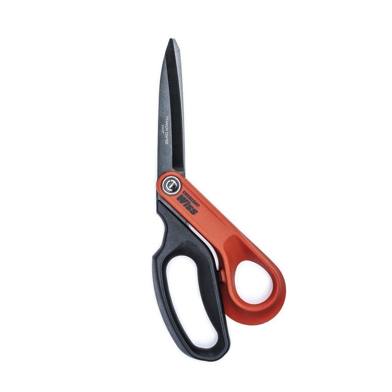 Crescent Wiss 10  Titanium Coated Offset Tradesman Shears - Industrial Heavy Duty Utility Shears Scissors for Cutting Leather, Wire, Cardboard - Right-Hand - CW10T