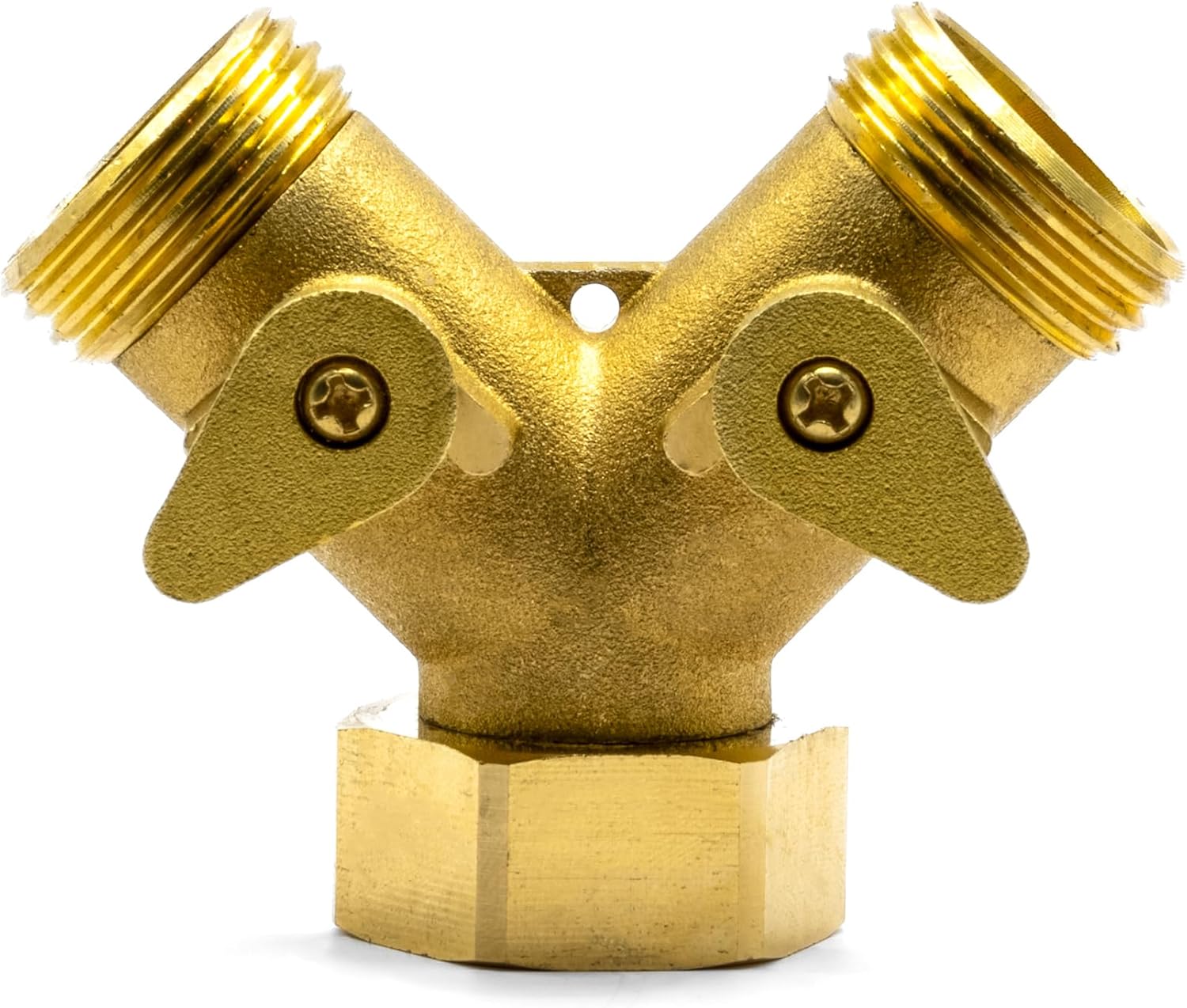 Little Gardener 2 Way Brass Hose Splitter - All Metal Body - Y Connector and Garden Hose Adapter for Outdoor Faucet Use - Heavy Duty Wye Fittings to Connect to Outside Water Hose Bib - Double Valve