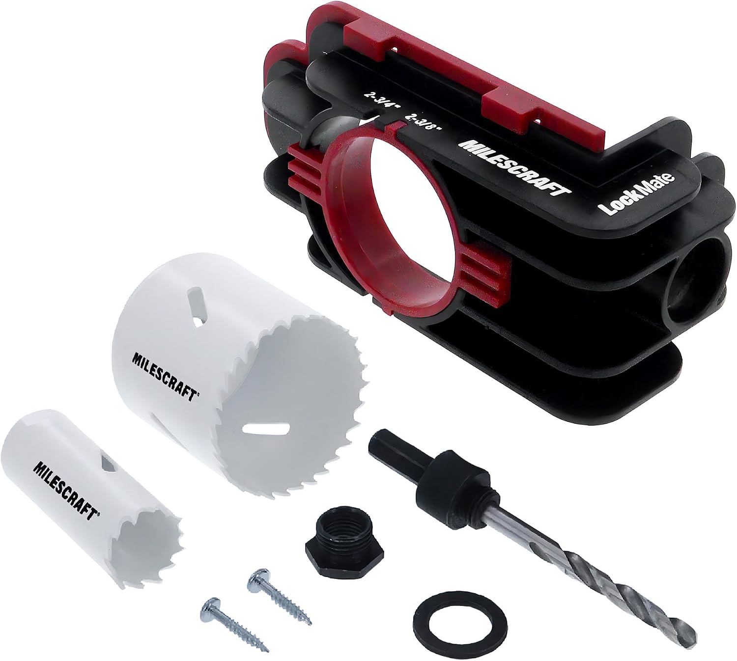 Milescraft 1337 Lock Mate - Door Lock Installation Kit with Jig for Wood/Metal Doors, 1-3/8' to 1-3/4' Thickness. Bi-Metal Cobalt Hole Saws Included