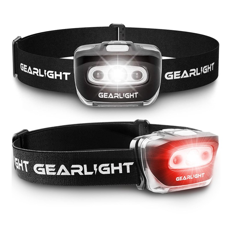 GearLight LED Head Lamp - Pack of 2 Outdoor Flashlight Headlamps w/ Adjustable Headband for Adults and Kids - Hiking & Camping Gear Essentials - S500